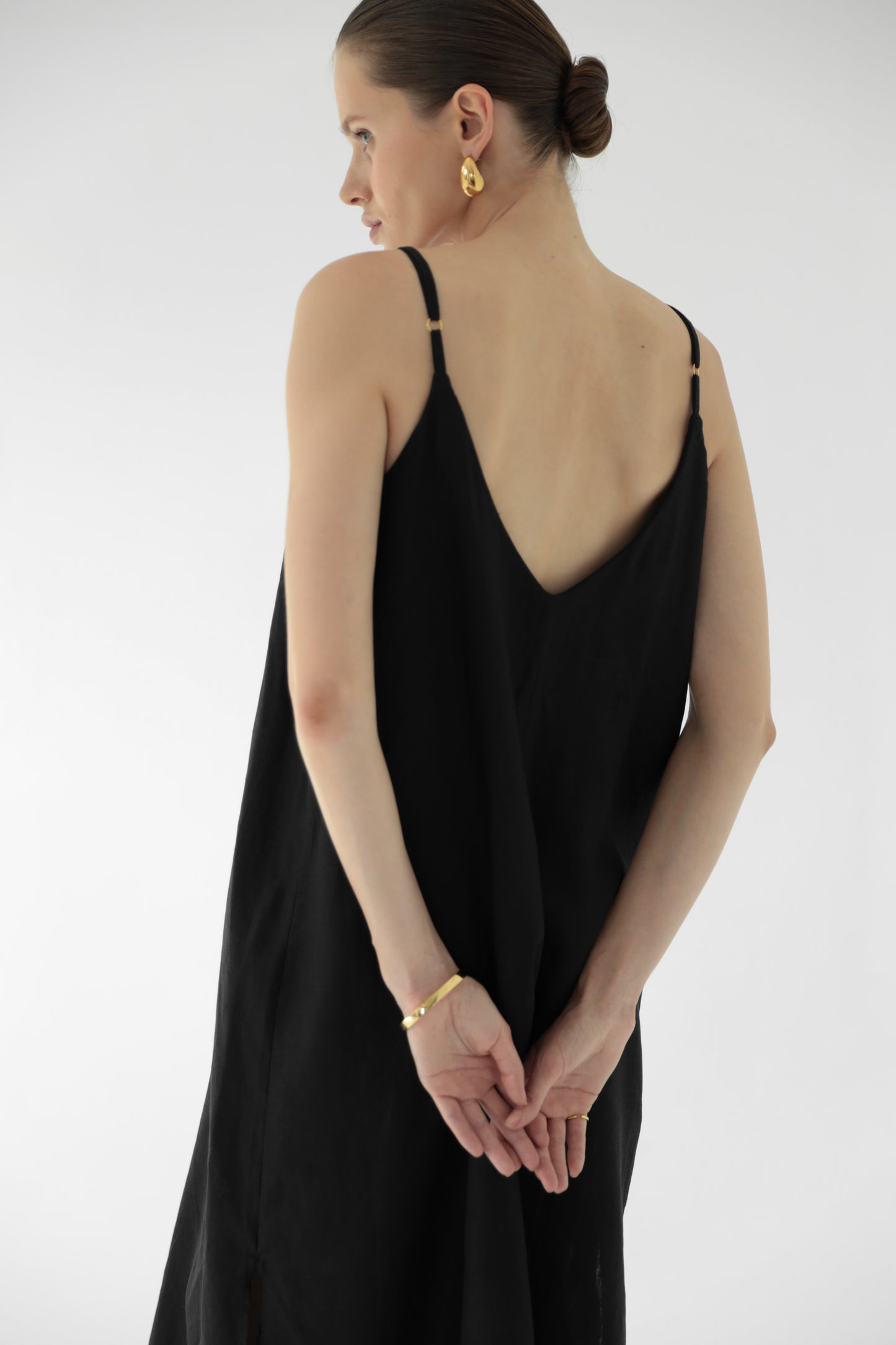 Black linen sundress without lining