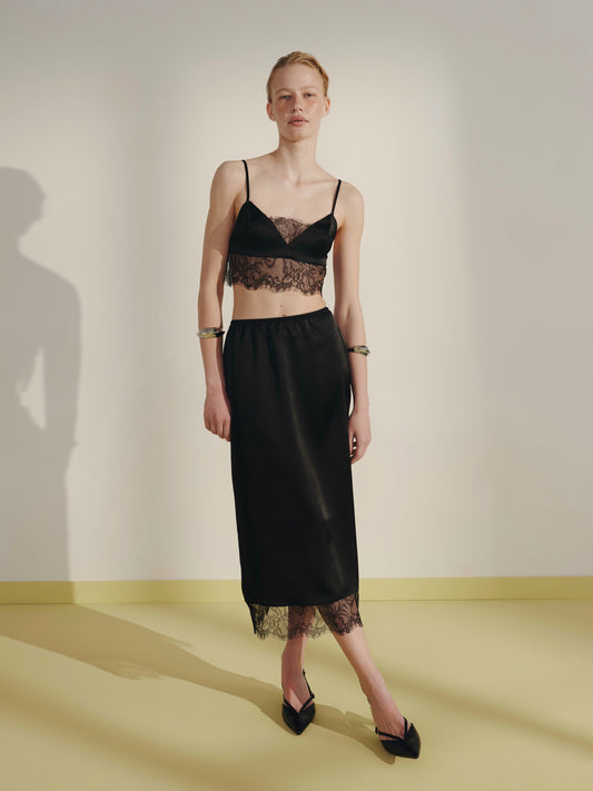 Спідниця міді чорна з мереживом