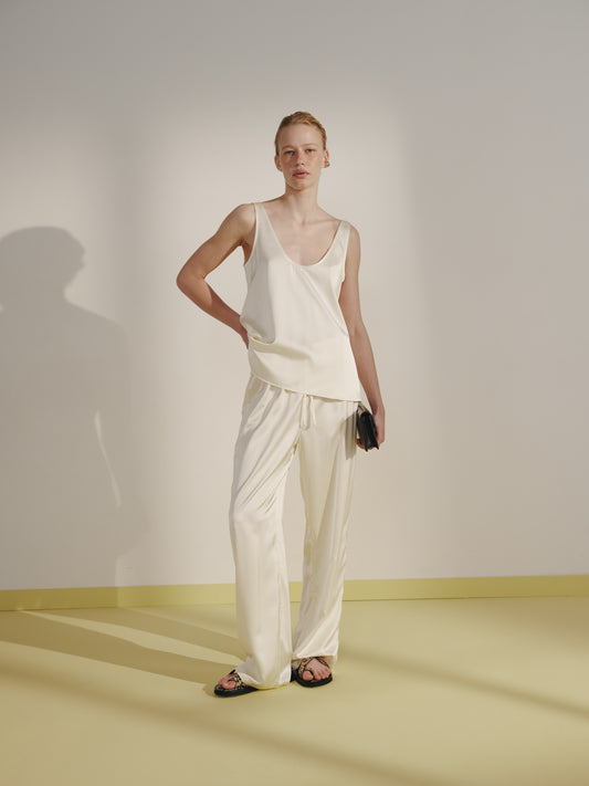 Sand satin trousers