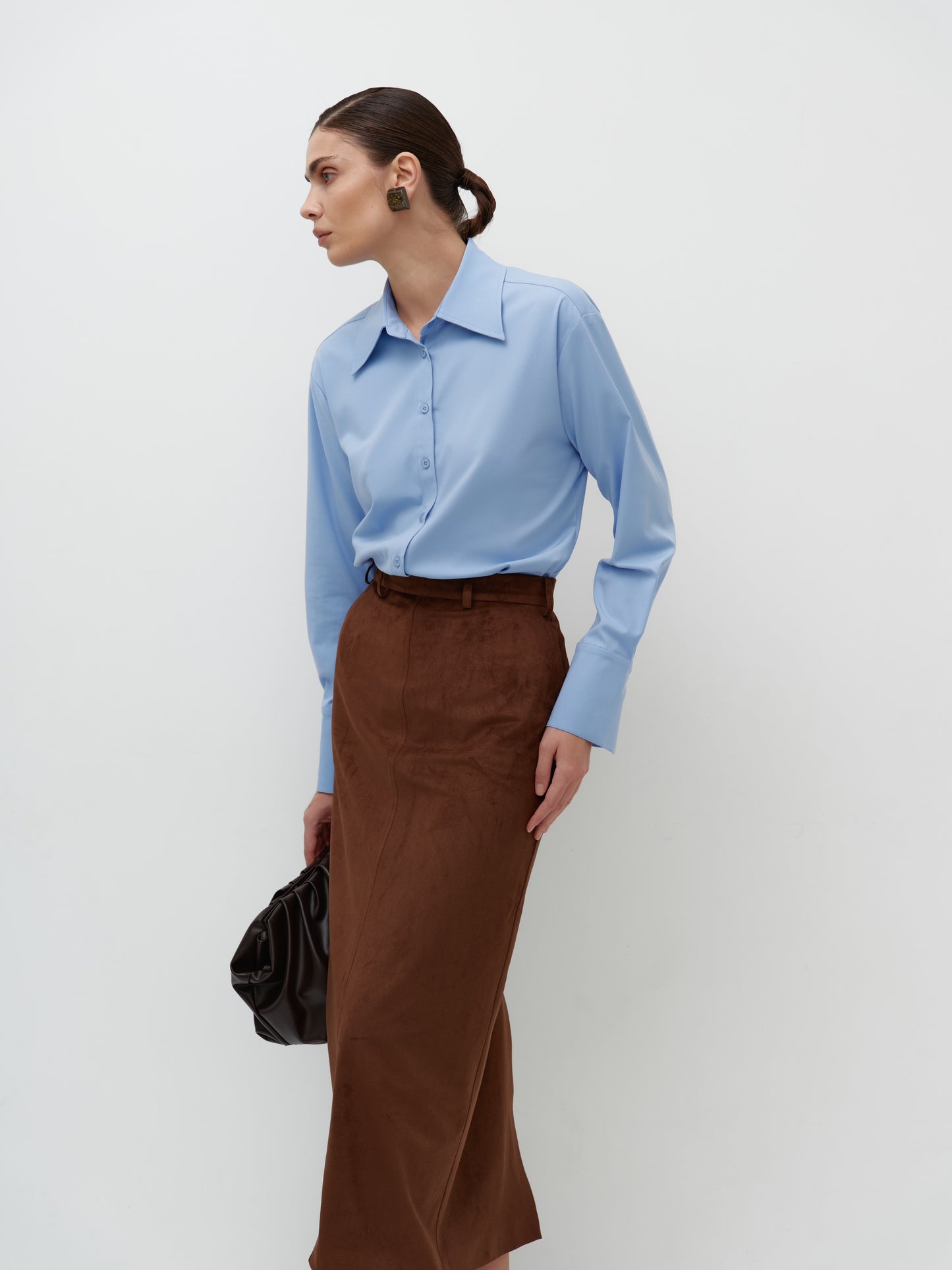 Спідниця максі з еко-замші карамельна