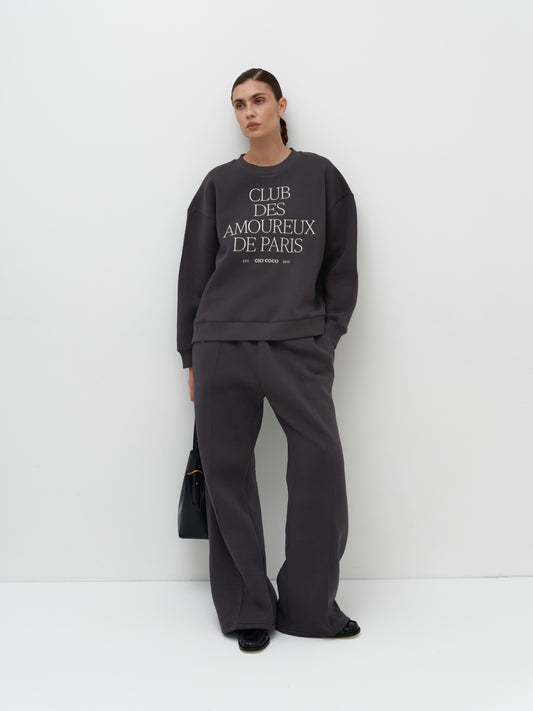 Штани утеплені з вишивкою графітові