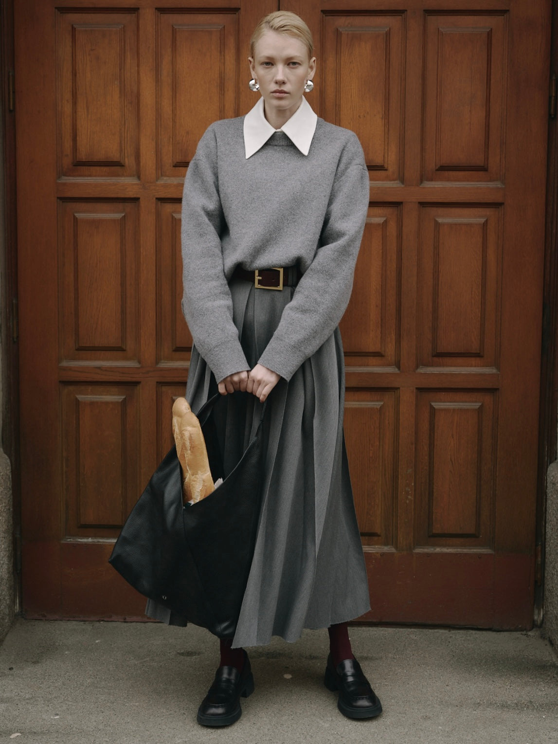 Grey flared trousers skirt