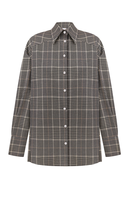 Сорочка оверсайз в клітинку сіра