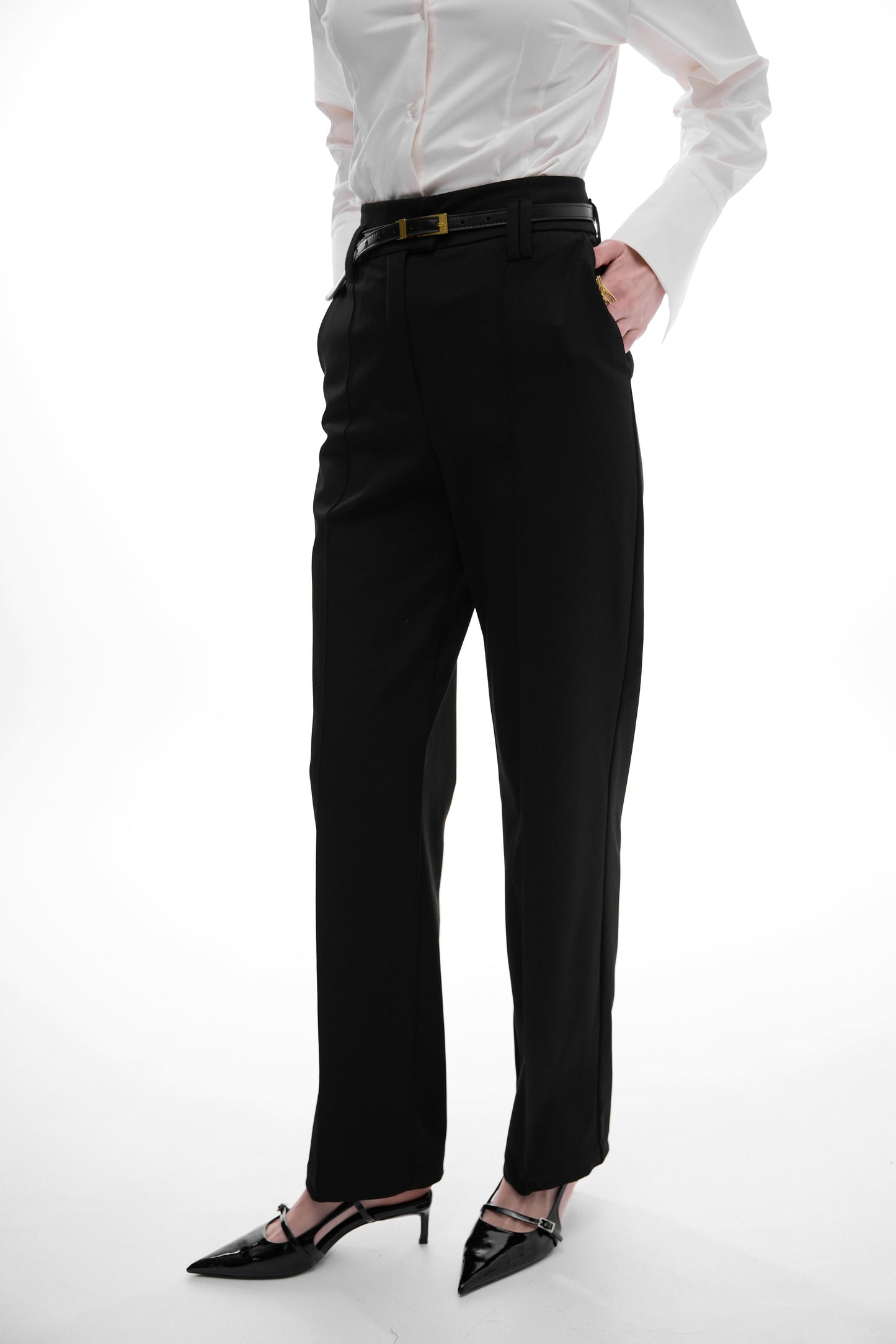 Straight black pencil trousers