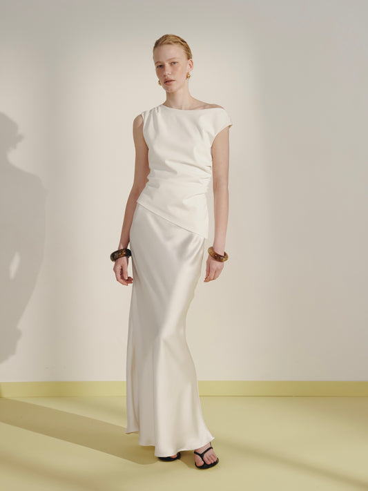 Спідниця максі сатин молочна