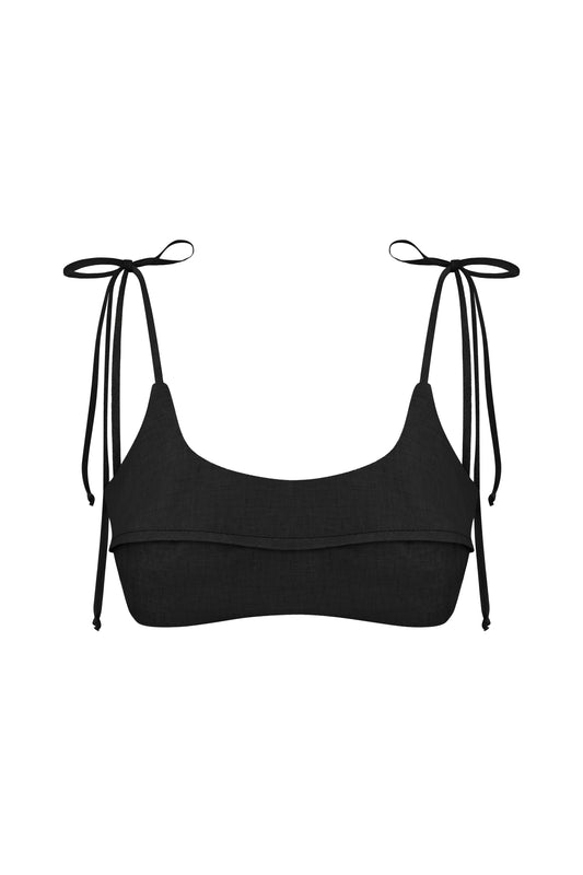 Топ на брителях з льону чорний