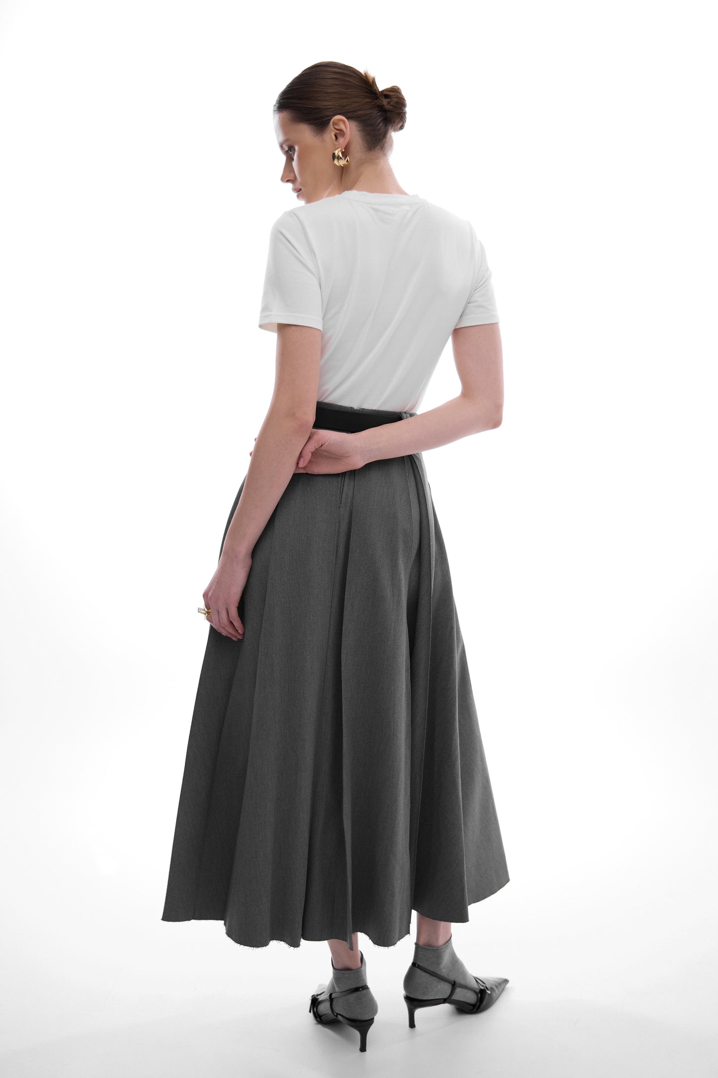 Grey flared trousers skirt