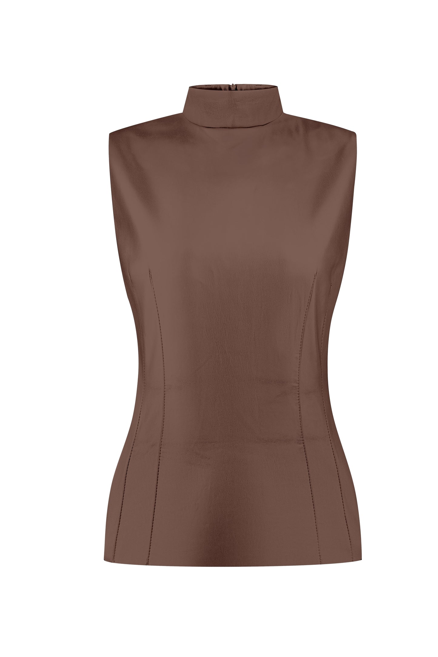 Гольф без рукавів еко-шкіра коричневий