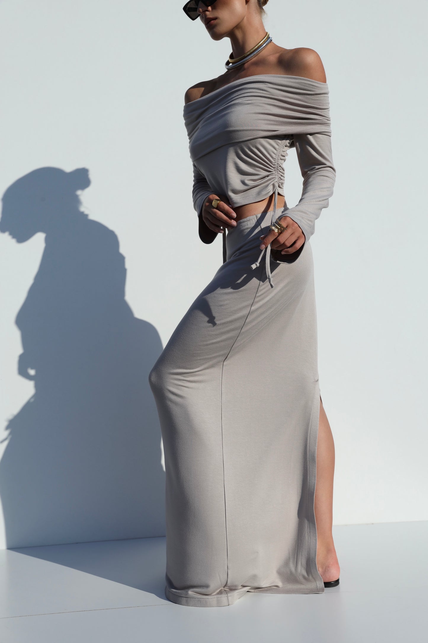 Beige Knit Maxi Skirt