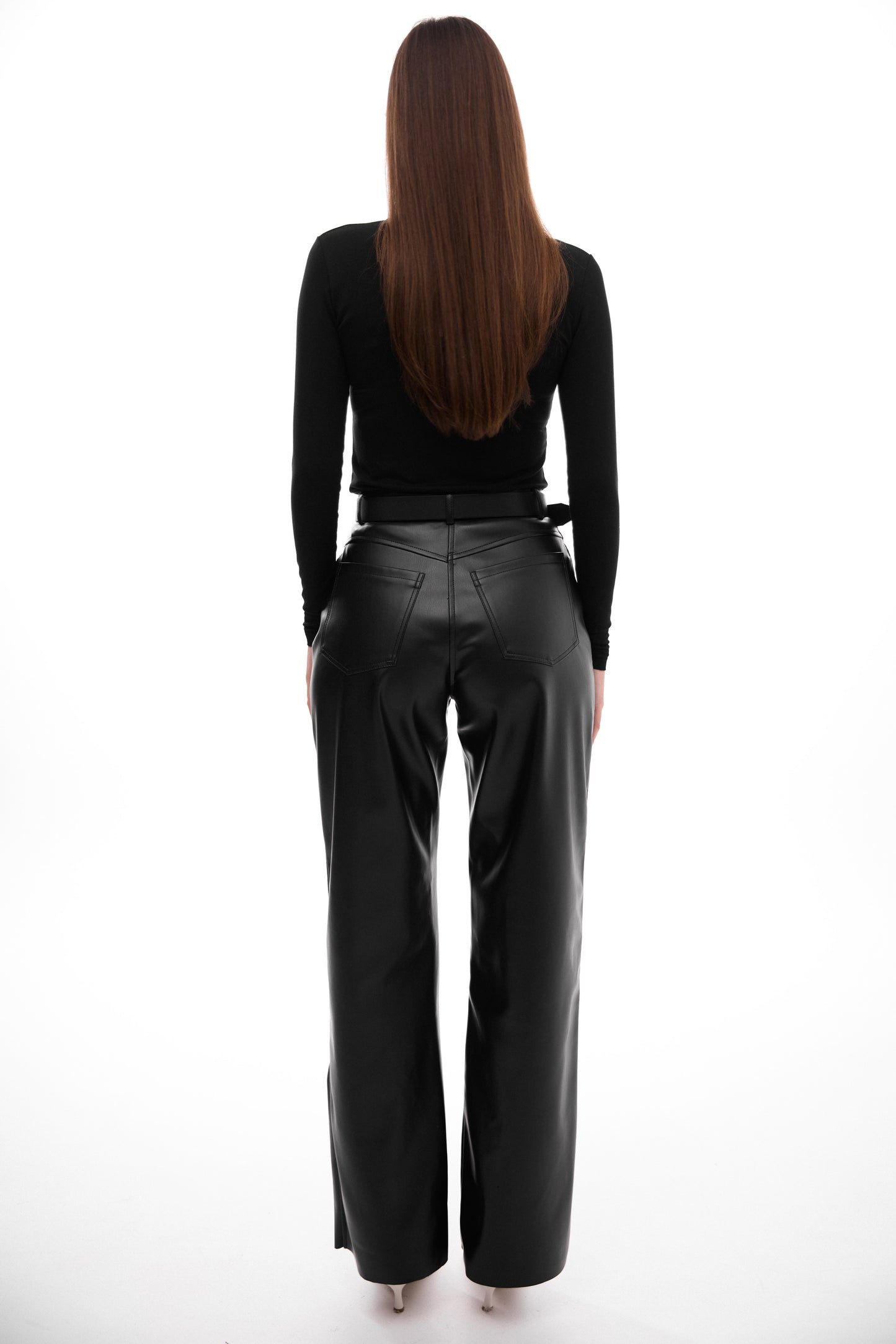 Black Eco-Leather Trousers with a Loose Fit