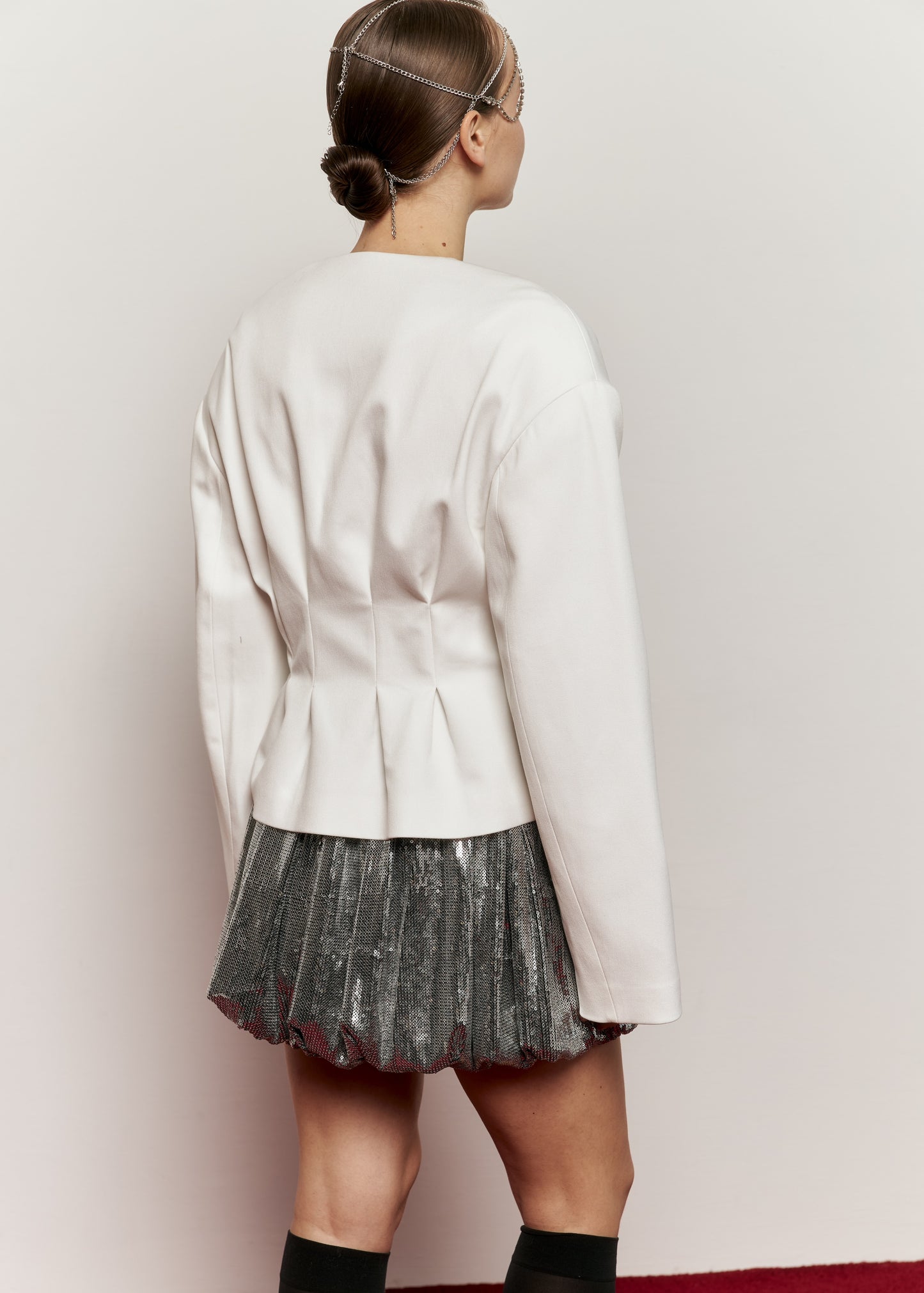 Silver Sequin Tulip Mini Skirt