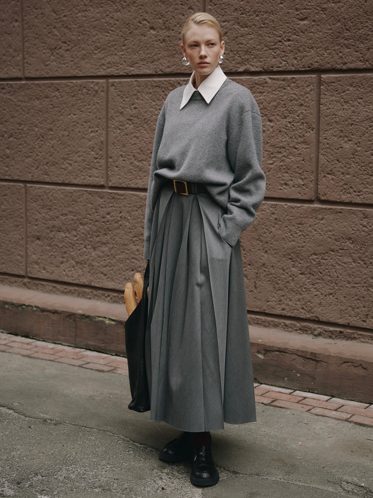 Grey flared trousers skirt