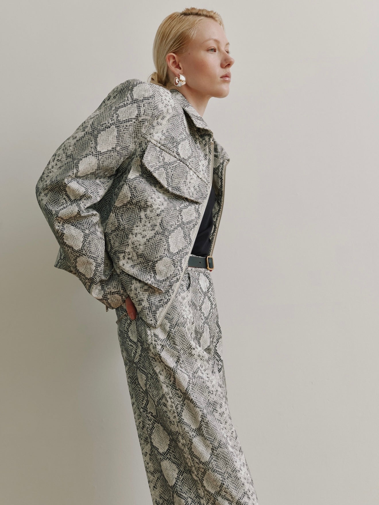 Eco-leather printed trousers