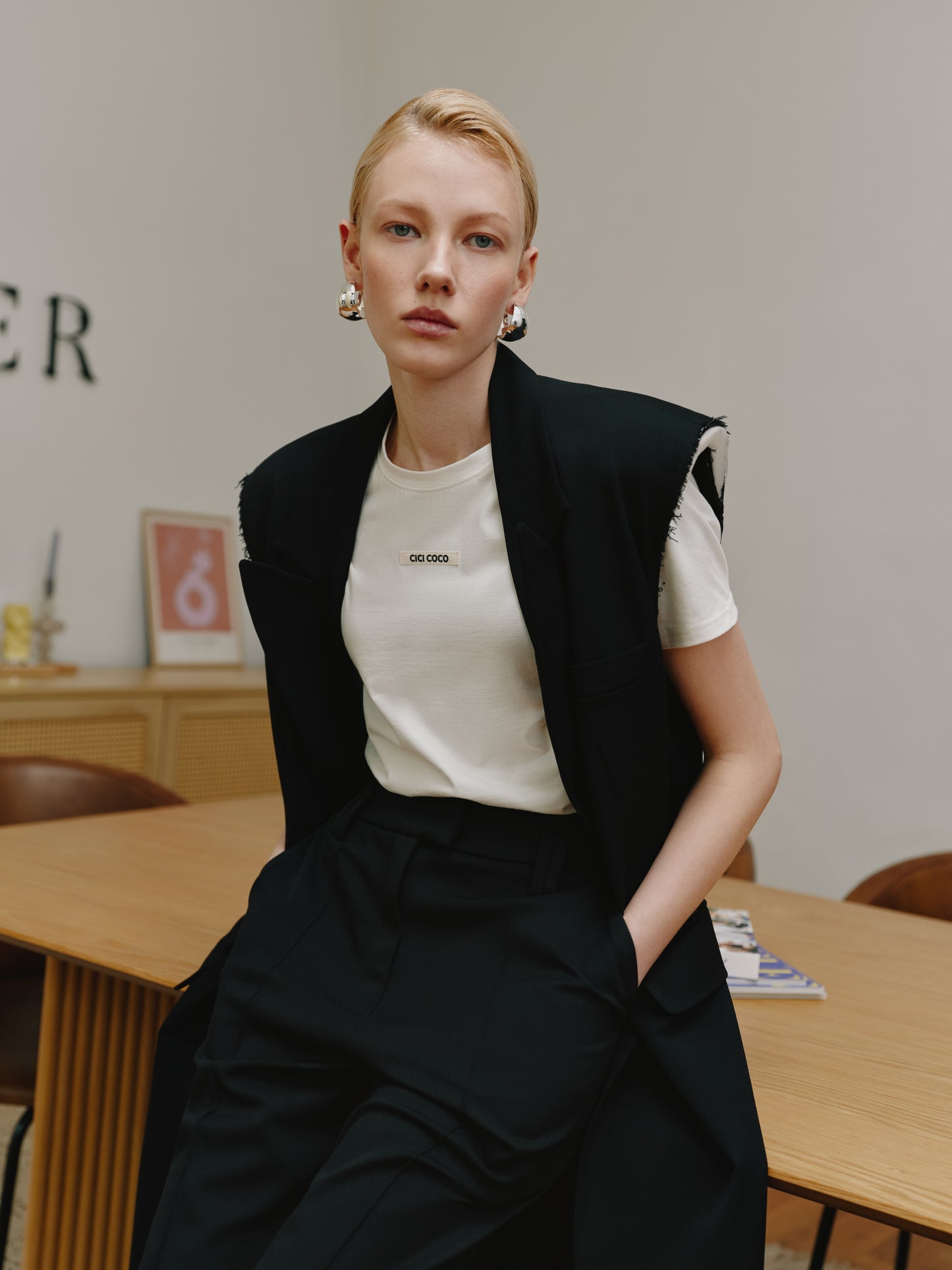 Straight black pencil trousers