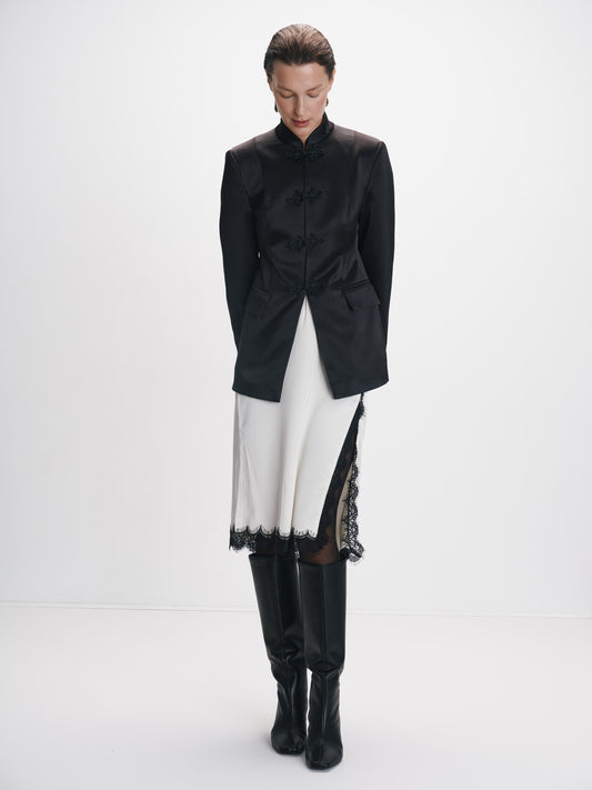 Сатиновий чорний жакет з вузловими застібками COUTURE