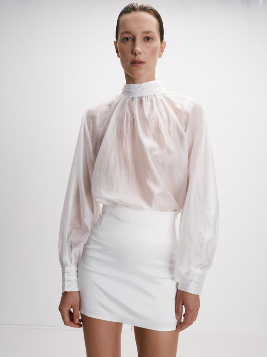 Блуза напівпрозора біла з шарфом