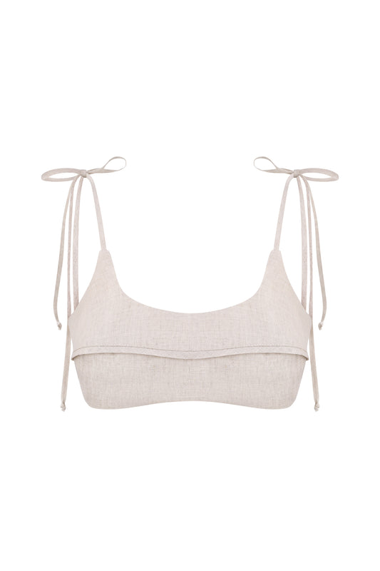 Топ на брителях з льону бежевий