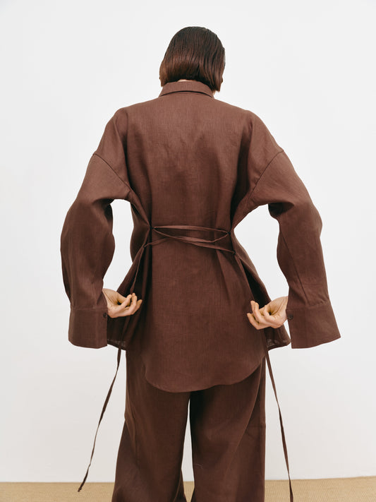 Сорочка коричнева з льону