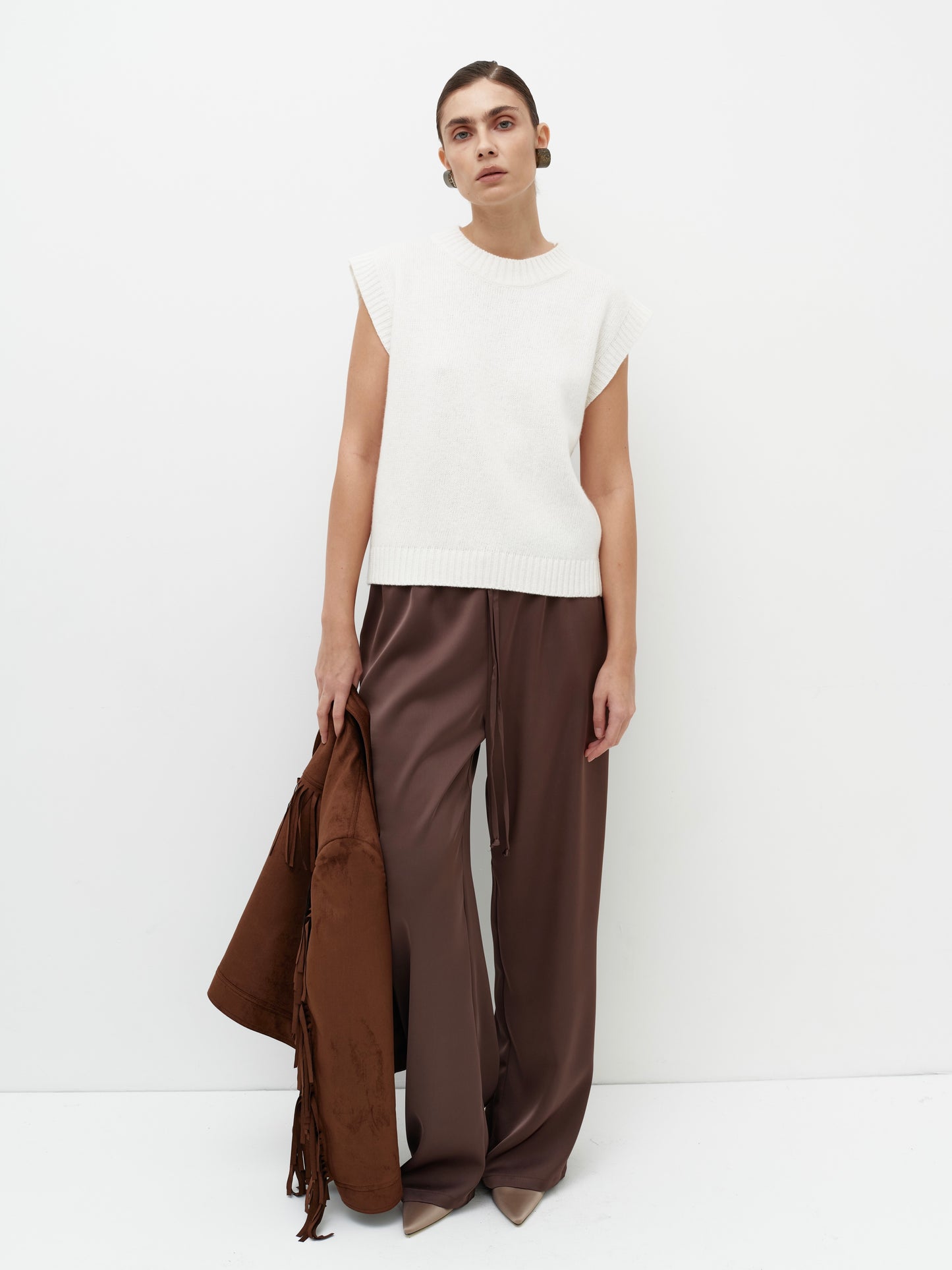 Brown satin trousers