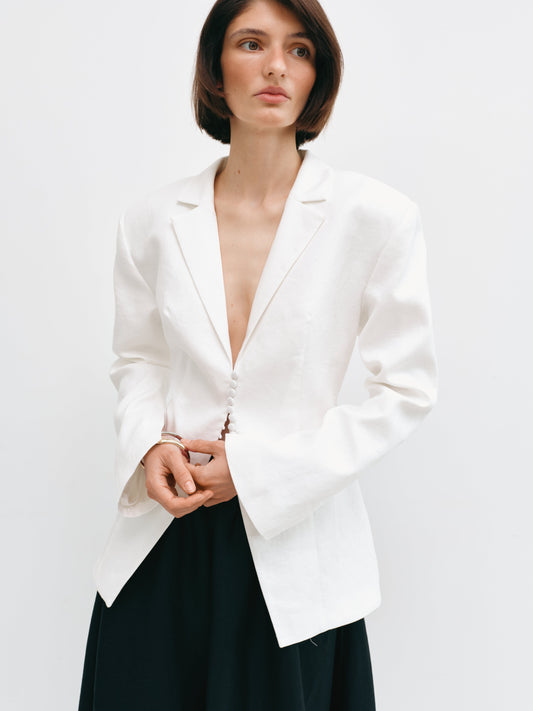 Жакет на талію молочний з льону