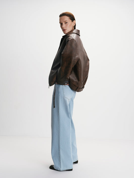 Куртка еко-шкіра з поясом коричнева