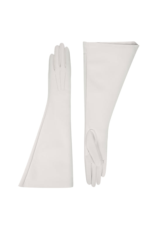 Рукавиці молочні з еко-шкіри довгі