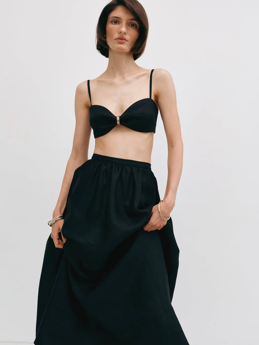 Топ з чашками з льону чорний