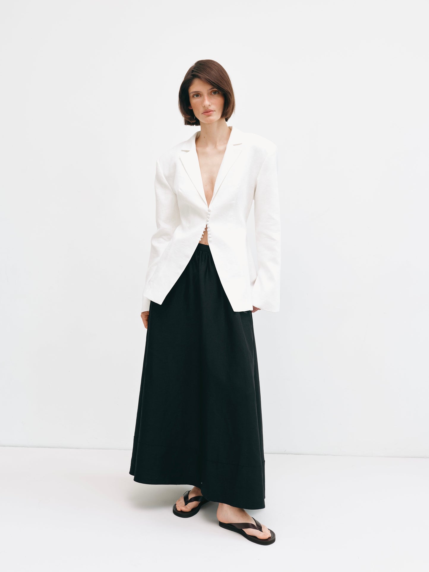 Жакет на талію молочний з льону