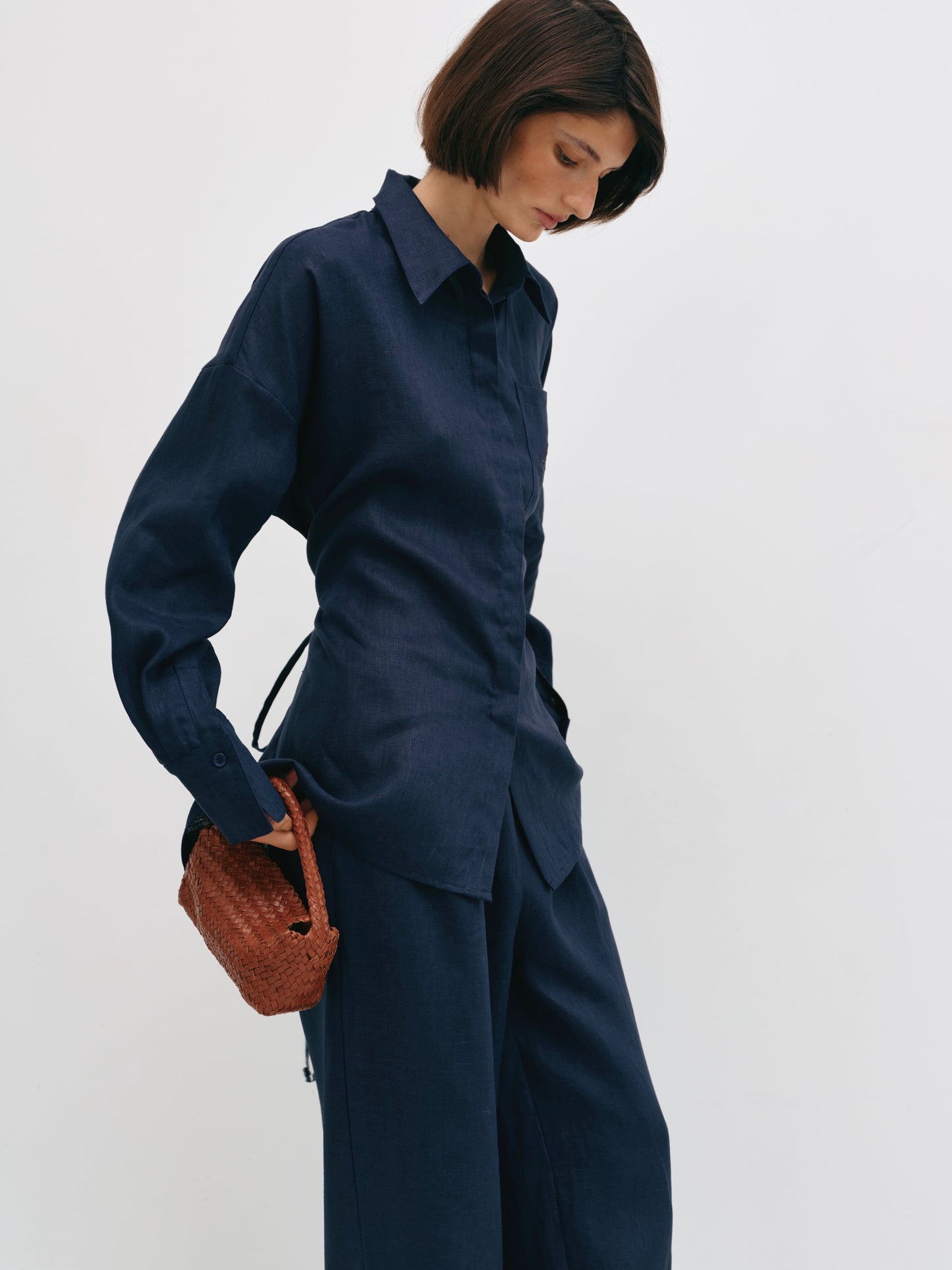 Сорочка cиня з льону