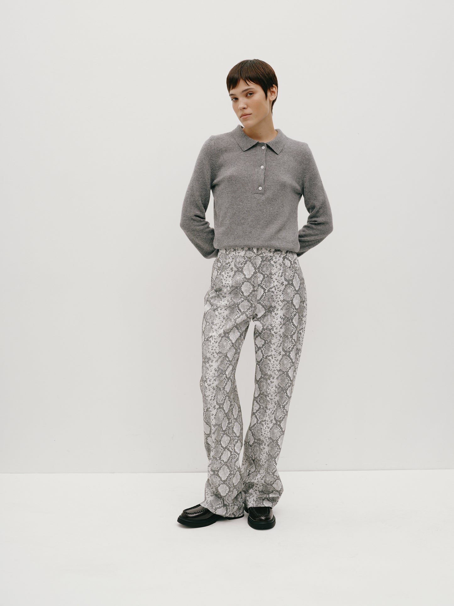 Eco-leather printed trousers
