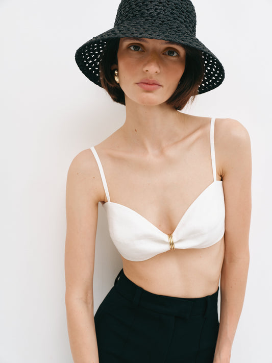 Топ з чашками з льону молочний