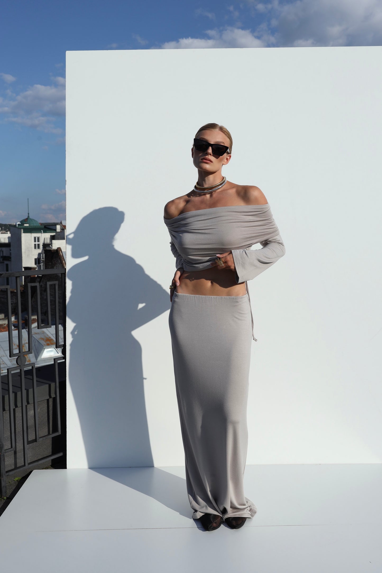 Beige Knit Maxi Skirt