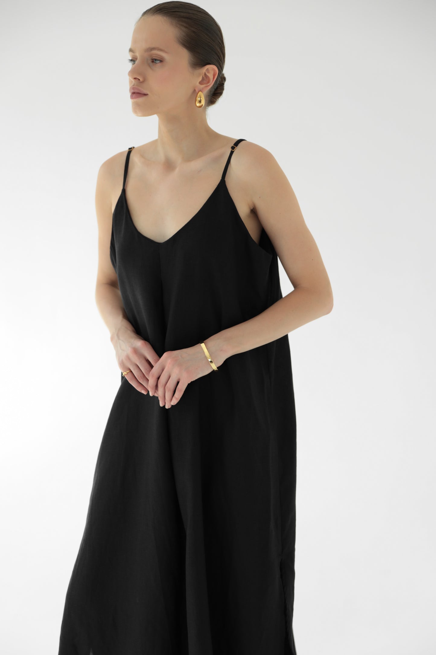 Black linen sundress without lining