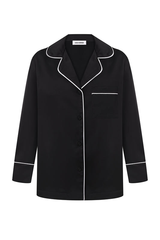 Піжама сатинова чорна з контрастним кантом