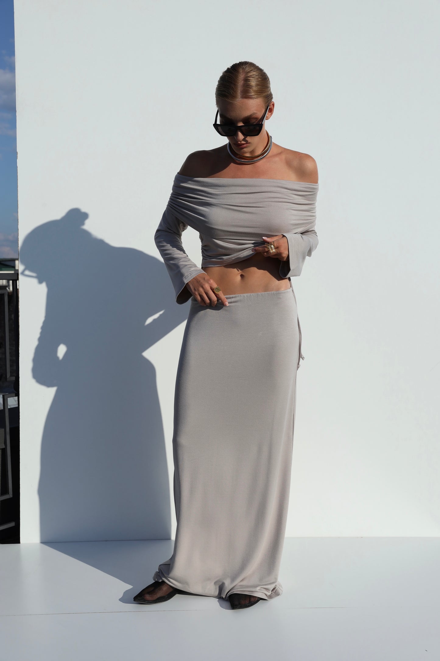 Beige Knit Maxi Skirt
