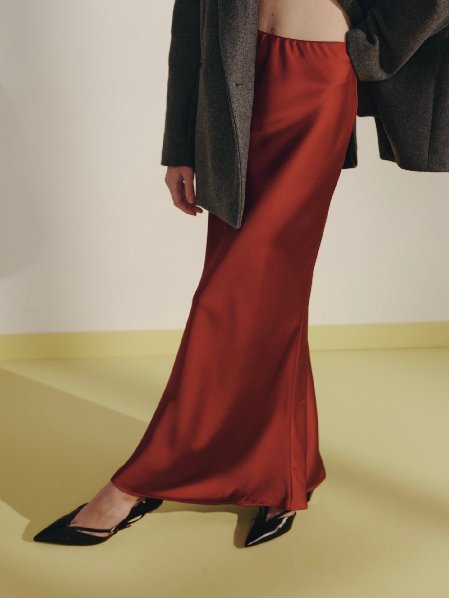 Cherry Satin Maxi Skirt