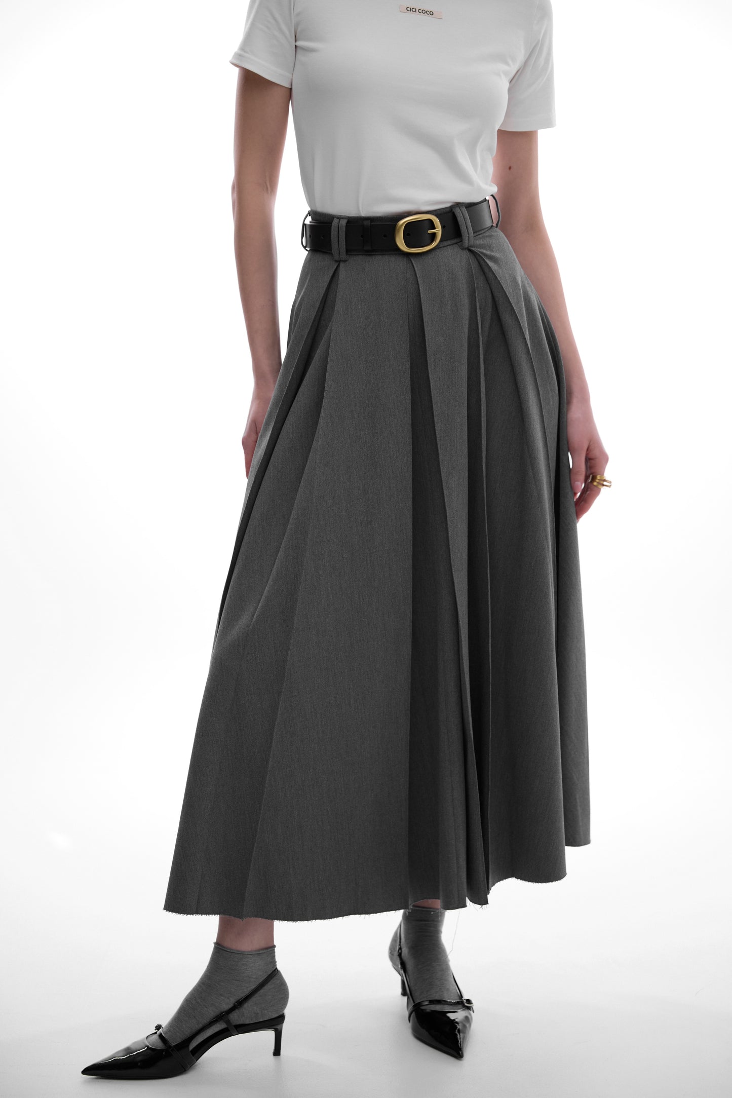 Grey flared trousers skirt