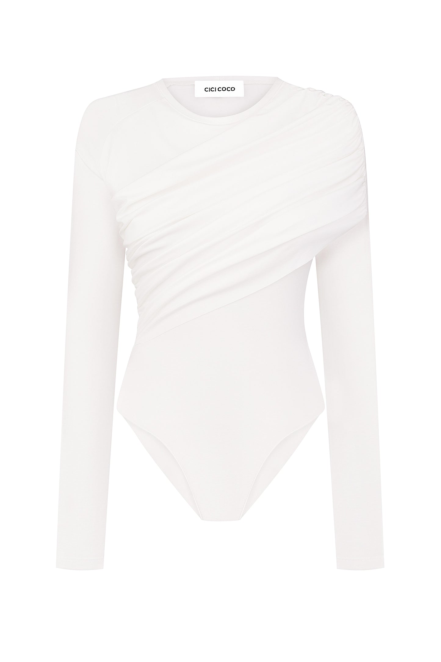 Боді з драпіруванням молочне