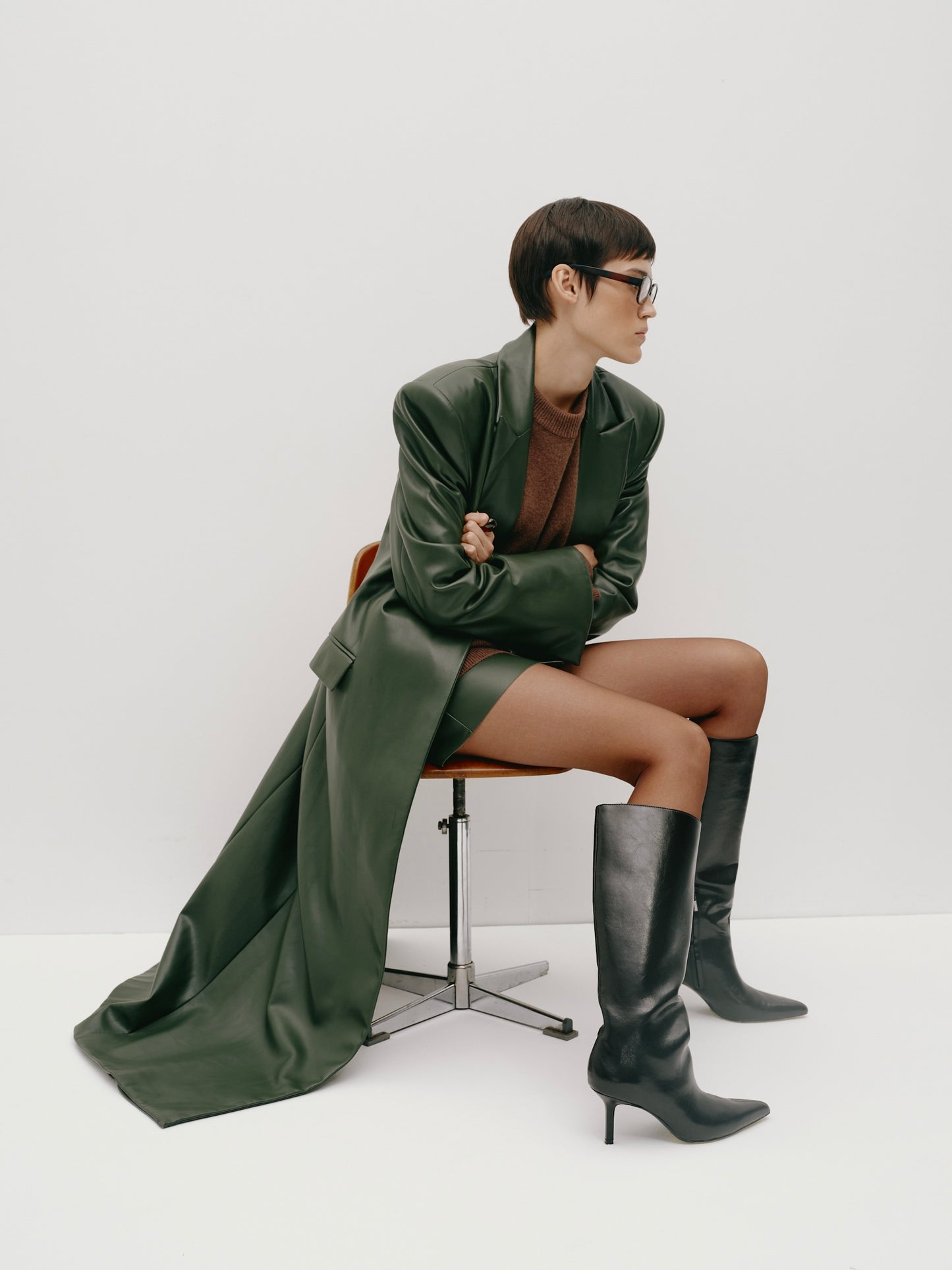 Пальто еко - шкіра максі зелене