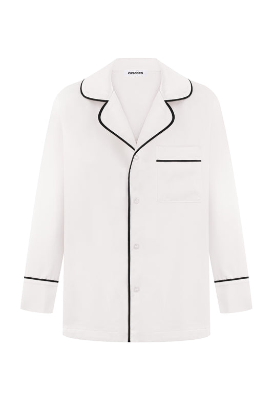 Піжама сатинова молочна з контрастним кантом