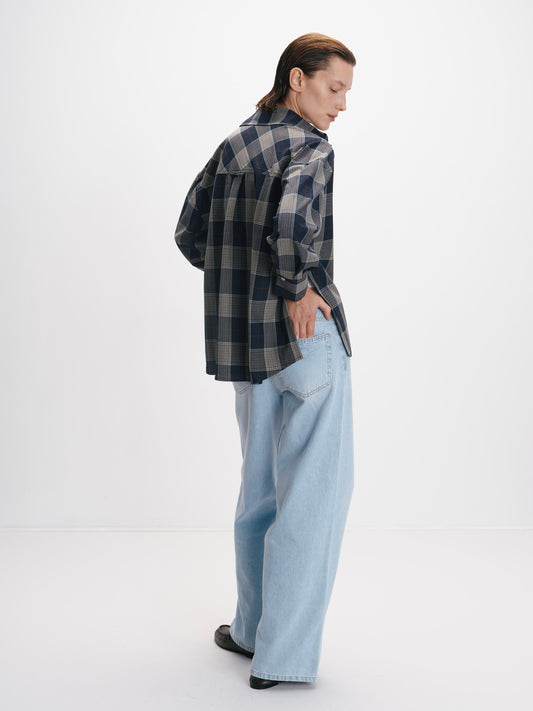 Сорочка оверсайз в клітинку синя