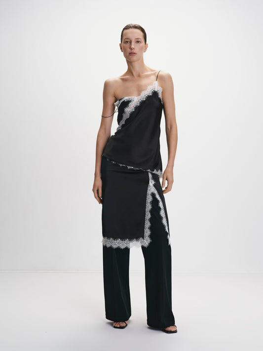 Сатинова чорна спідниця з мереживом