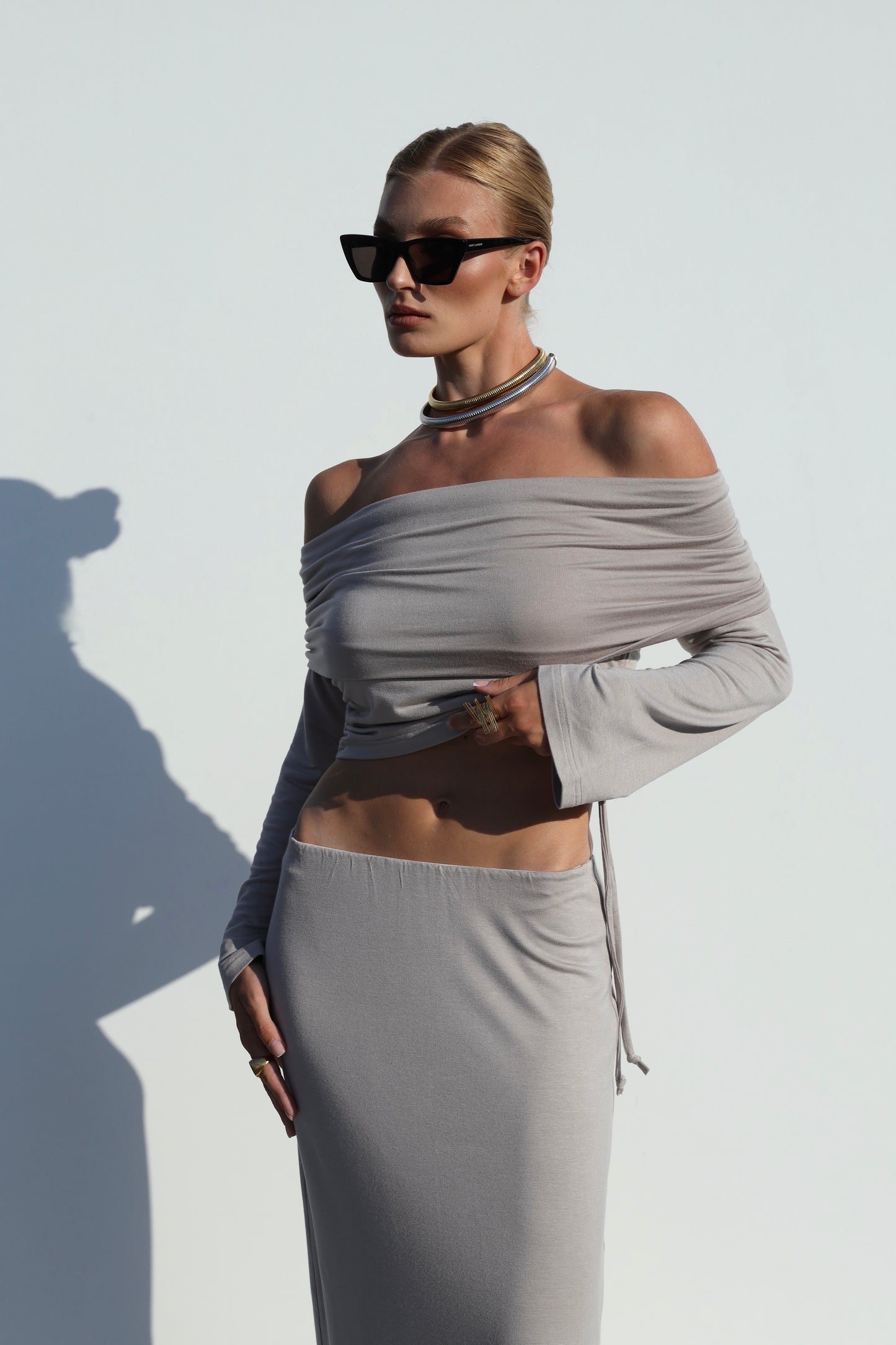 Beige Knit Maxi Skirt