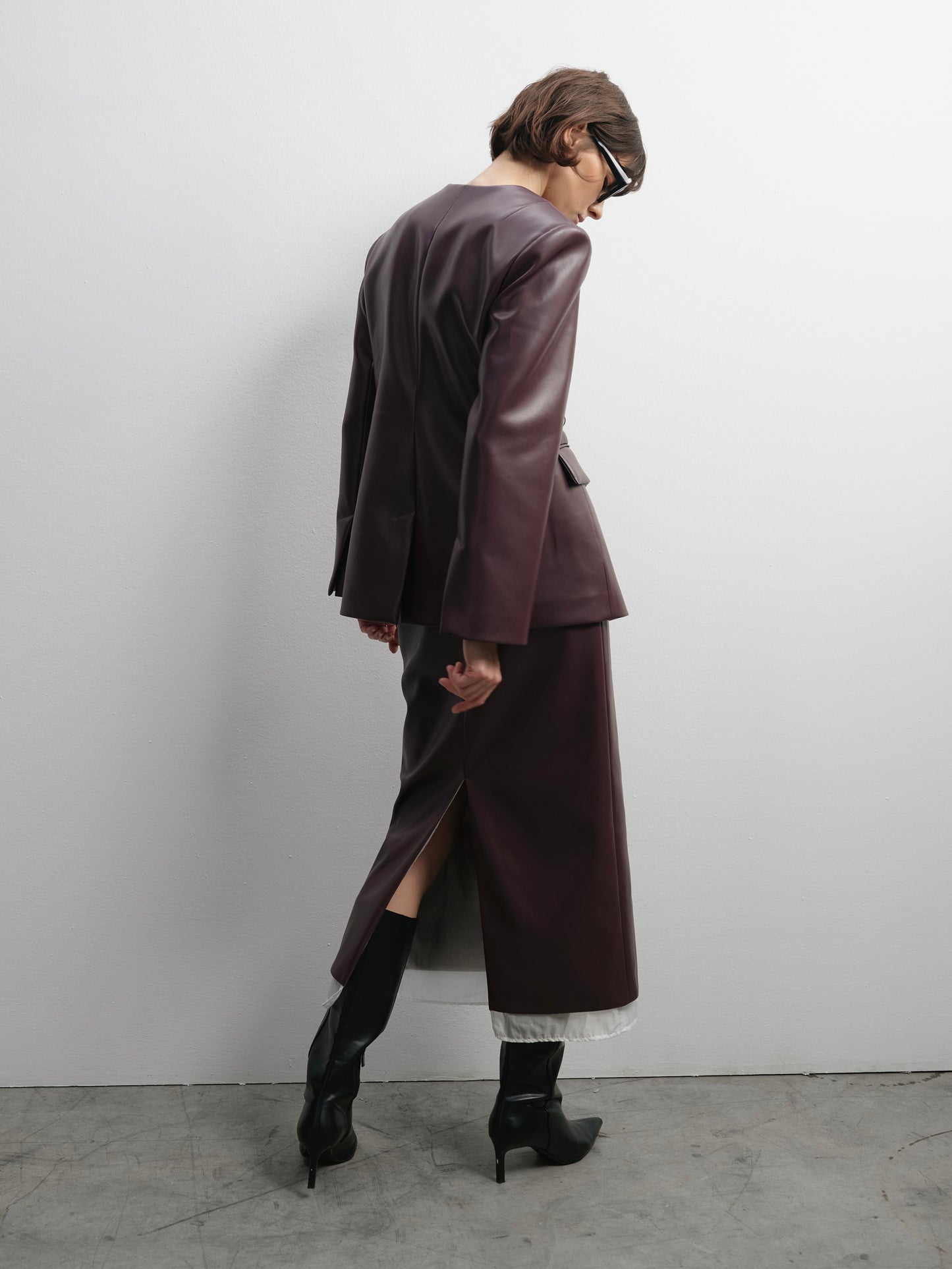 Спідниця сливова еко - шкіра з контрастною підкладкою