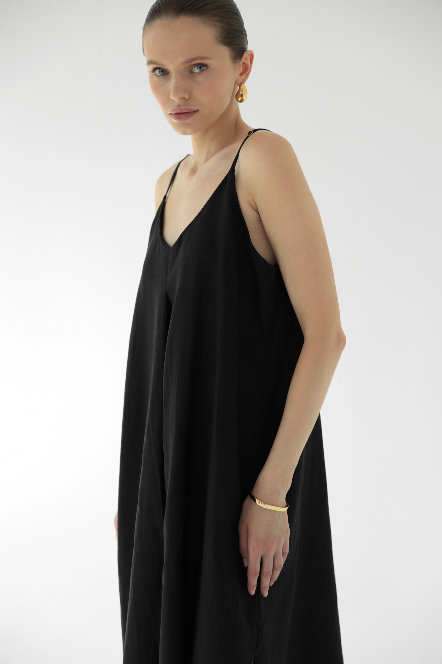 Black linen sundress without lining