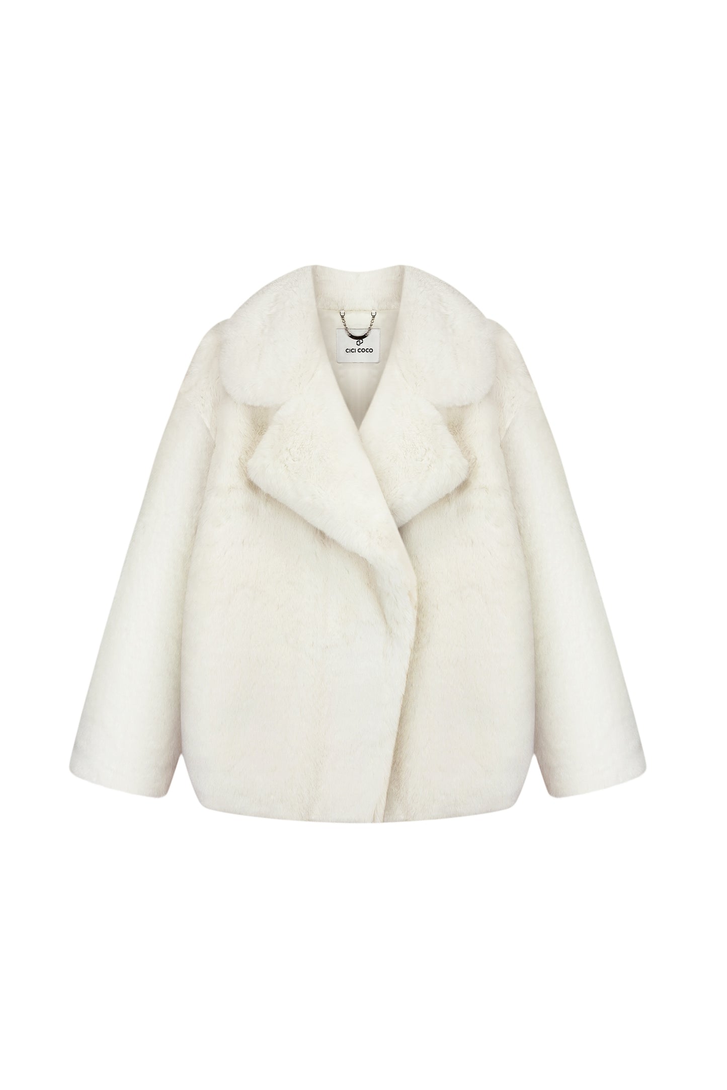 Milk-colored fur coat with smooth fur
