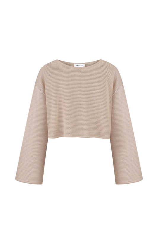 Напівпрозорий топ на довгий рукав кроше бежевий