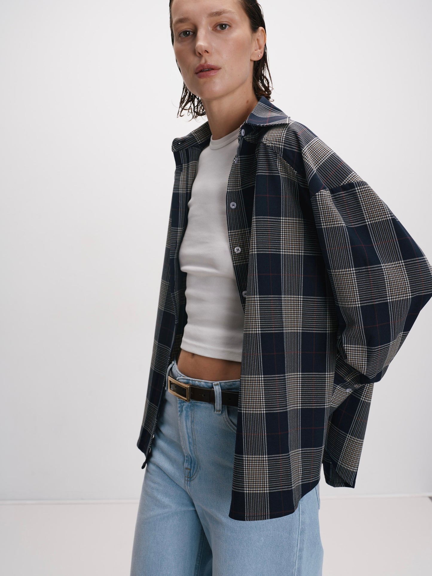 Сорочка оверсайз в клітинку синя