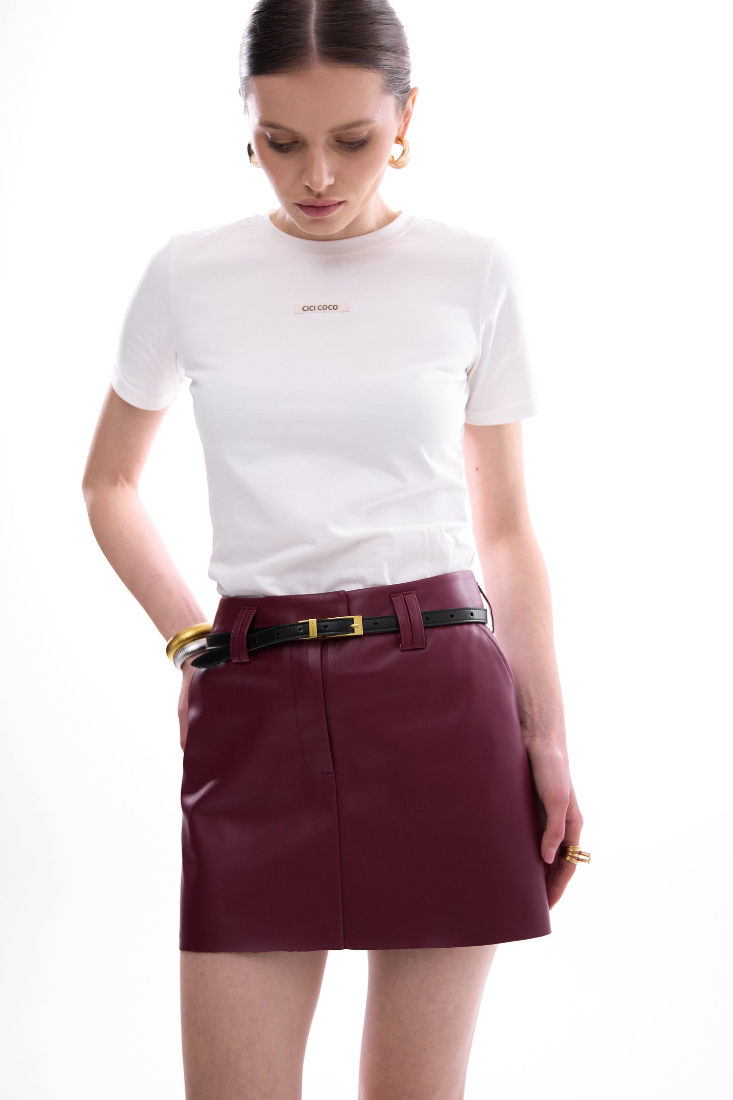 Cherry Eco-Leather Mini Skirt
