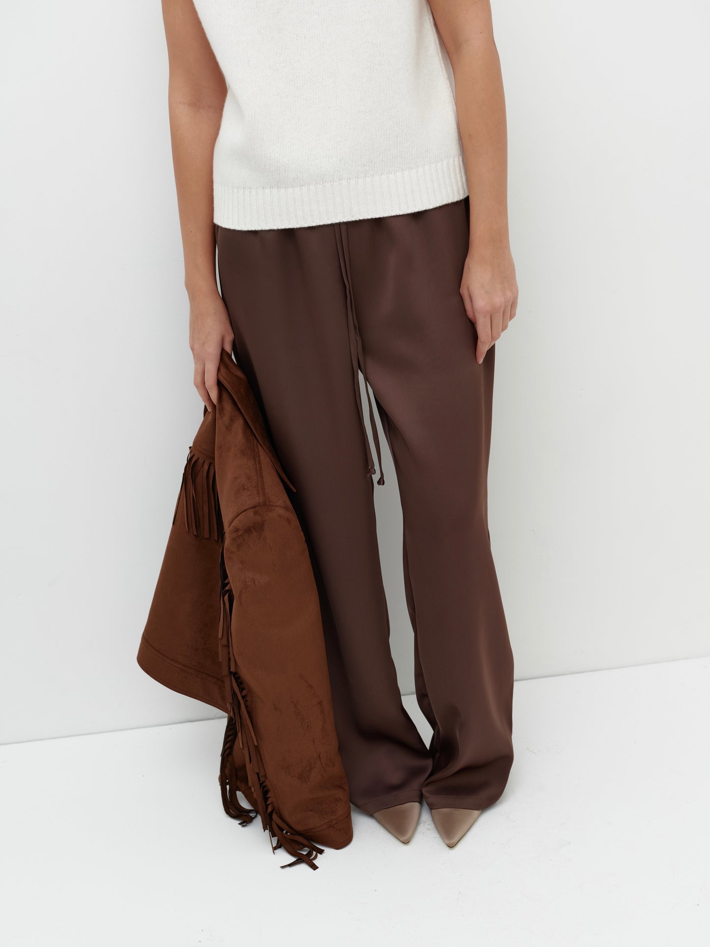 Brown satin trousers